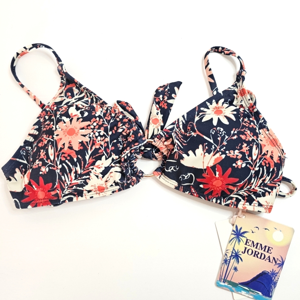Emme Jordan Convertible Triangle Bikini Top Floral Adjustable NWT Size M Beach